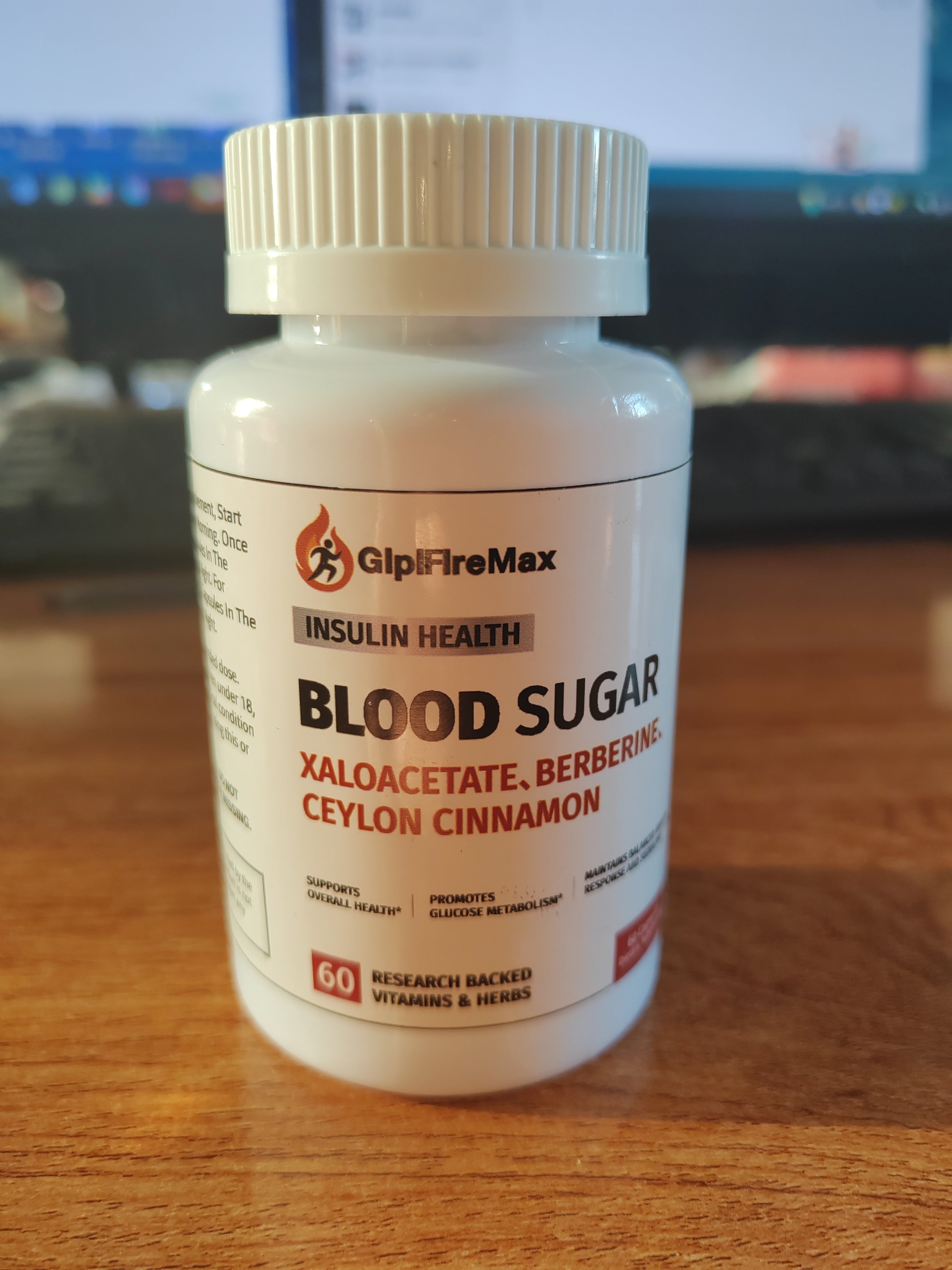 GlplFlreMax Blood Sugar Health Natural 20 Herbs and Vitamins with Xaloacetate, Berberine, Ceylon Cinnamon to Support Health, Non-GMO, for Men Women, Supports Healthy Energy Levels - 30 Herbal Pills