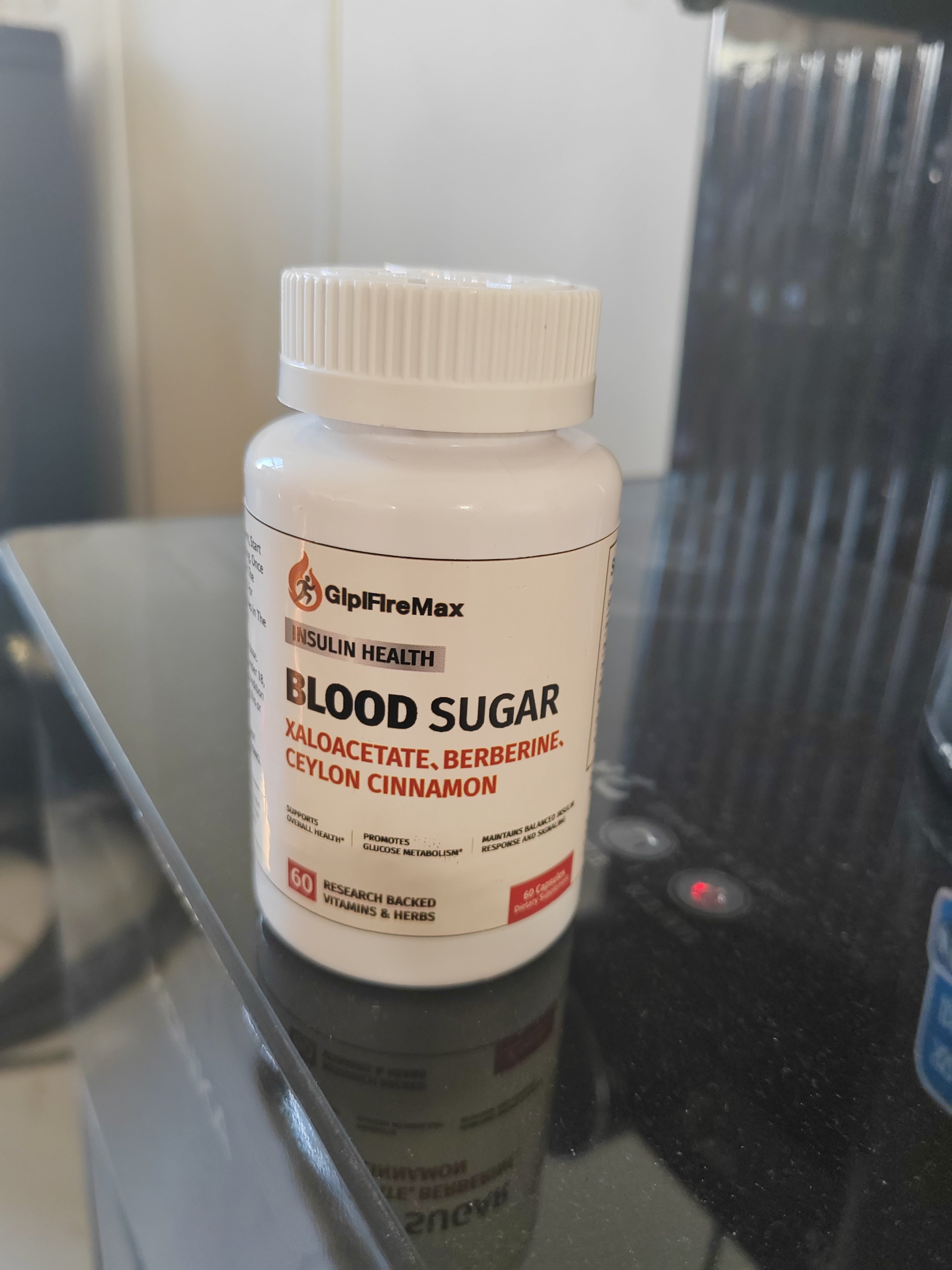 GlplFlreMax Blood Sugar Health Natural 20 Herbs and Vitamins with Xaloacetate, Berberine, Ceylon Cinnamon to Support Health, Non-GMO, for Men Women, Supports Healthy Energy Levels - 30 Herbal Pills