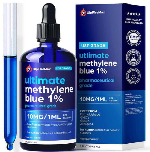 GLPIFIREMAX Methylene Blue Pharmaceutical Grade 2oz– USP Grade 1% Solution with Balanced Electrolyte SolutionThird-Party Tested Brain Health Supplement for Humans –No Formaldehyde High Cognitive Support