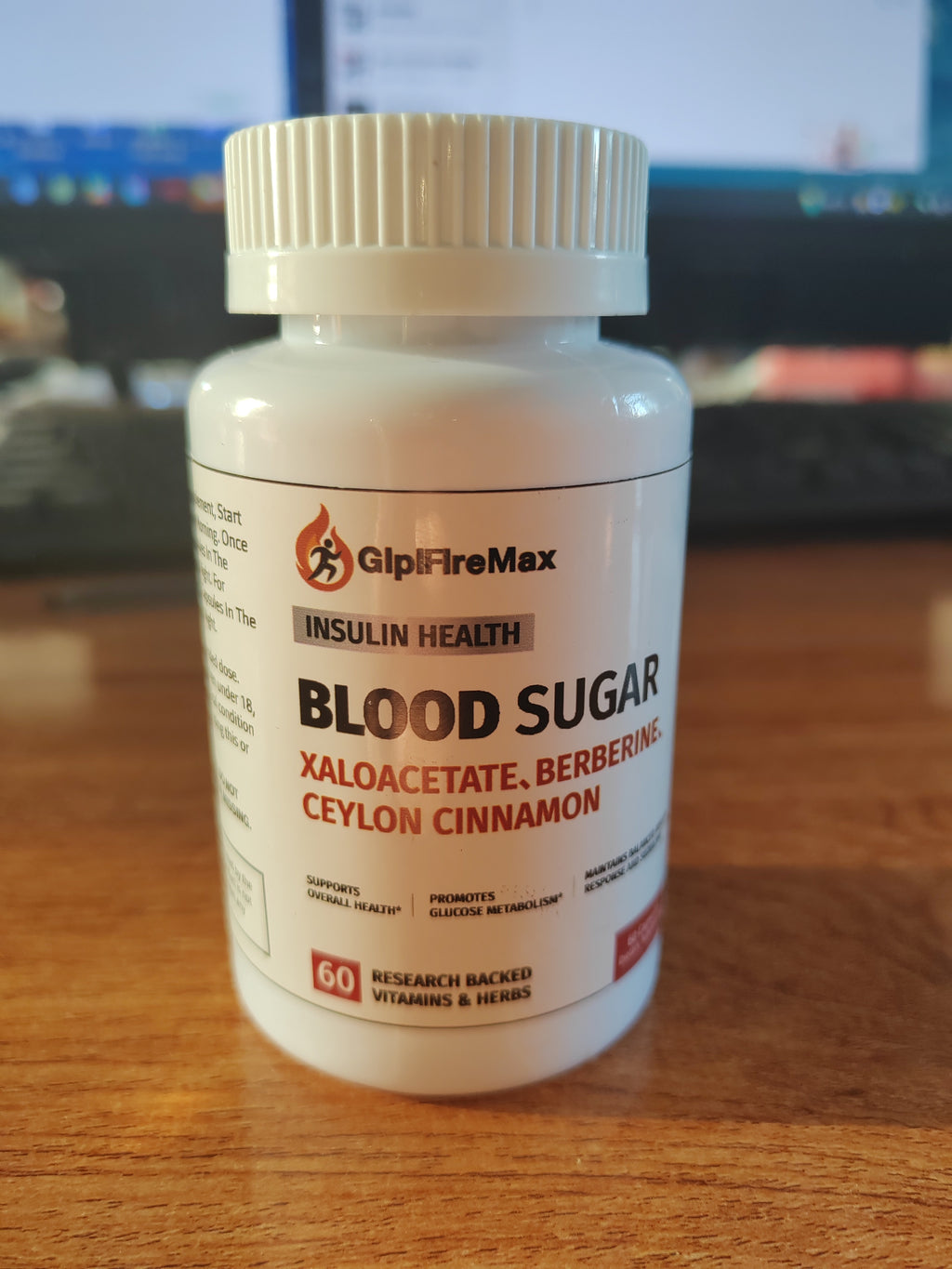 GlplFlreMax Blood Sugar Health Natural 20 Herbs and Vitamins with Xaloacetate, Berberine, Ceylon Cinnamon to Support Health, Non-GMO, for Men Women, Supports Healthy Energy Levels - 30 Herbal Pills